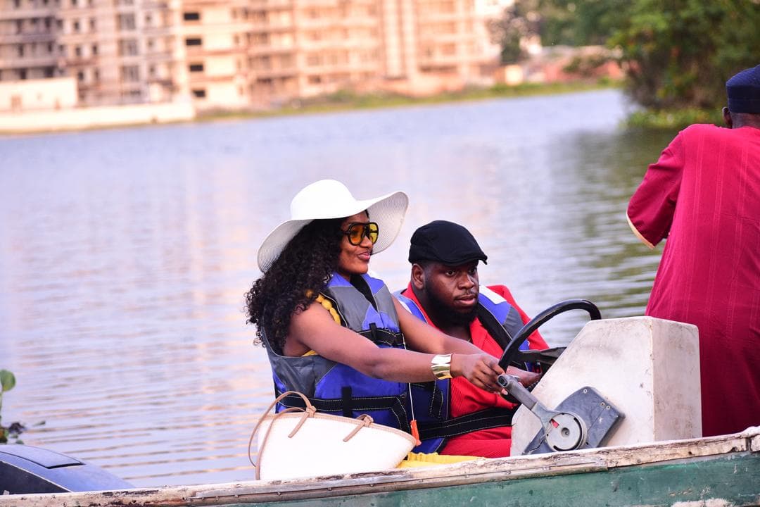 Gabrielle and Ifeanyi enjoying a boat ride together